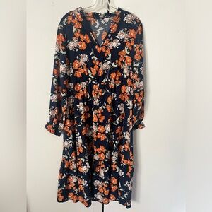BloomChic // Floral Ruffle Navy Blue Dress